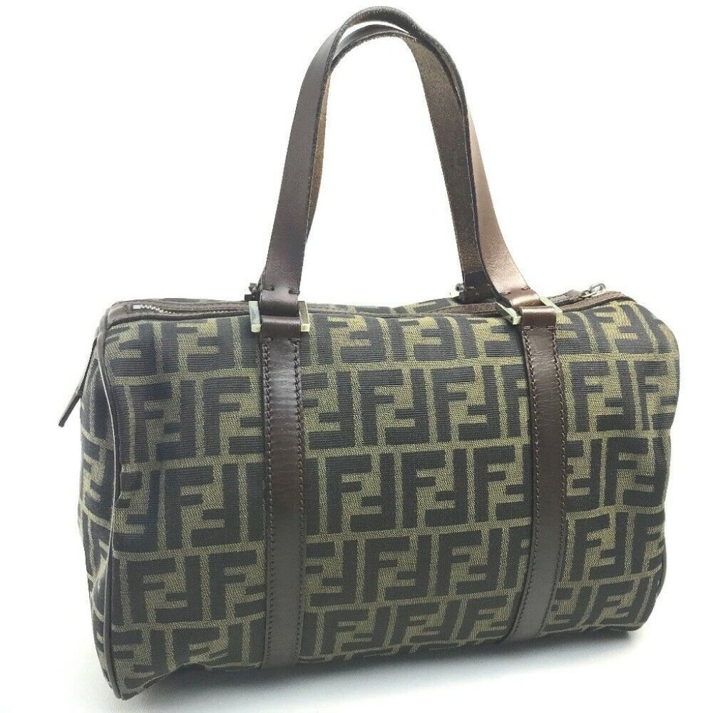 Authentic FENDI Zucca FF pattern Mini Duffle Bag Hand Bag Canvas/Leather Brown
